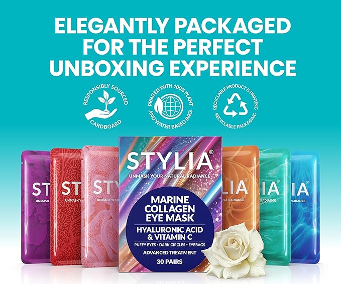 Stylia Under Eye Patches for Puffy Eyes and Dark Circles (12 Pairs) - Marine Collagen Under Eye Mask with Vitamin C, Hyaluronic Acid, Pearl Extract - Eye Masks for Dark Circles and Puffiness-BrightBean Baby