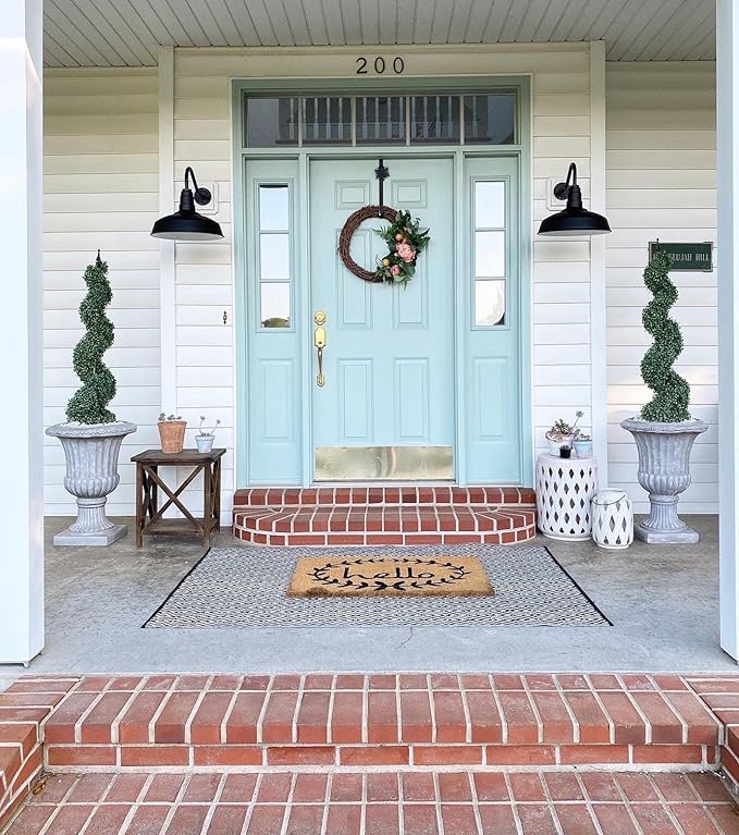 Steel Lighting Co. Gardena Barn Light | Outdoor Wall Mounted | 16" Dome | 11" Straight Arm | Farmhouse Light Made in America | Cream Exterior/Brass Interior
