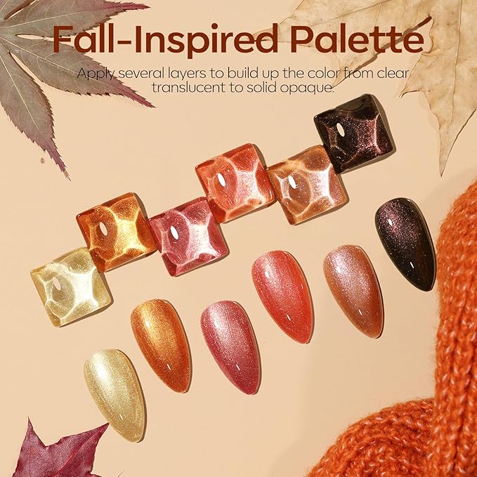 modelones Chameleon Gel Nail Polish Set, 6 Colors Fall Gel Polish Kit Glitter Shimmer Brown Orange Yellow Soak Off LED Nail Lamp Home Gift DIY Salon For Women Girl-BrightBean Baby