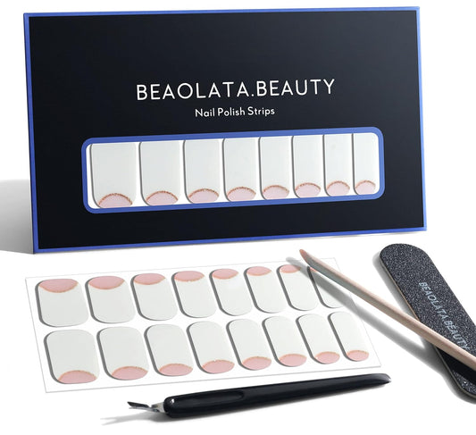Nail Polish Strips, 32PCS Salon Quality Wraps, Long Lasting Gel Nail Stickers for Women Easy Apply& Remove (Spring on The Tips White)-BrightBean Baby