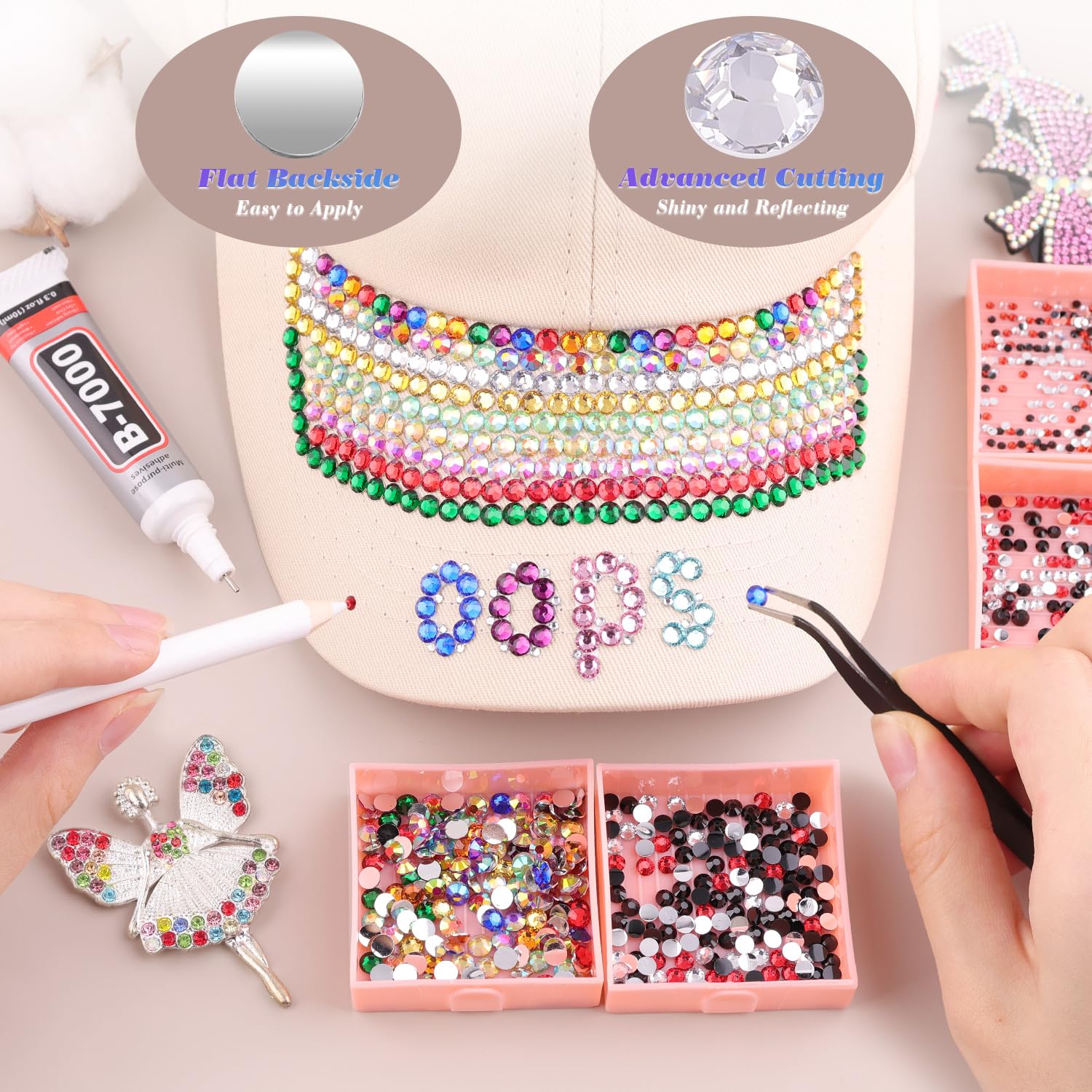 8500 PCS Flatback Rhinestones for Crafting and 3PCS B7000 Glue (Pack 1), 2 Boxes of Rainbow Resin Rhinestones Gems Charms for Bedazzling DIY Crafts Fabric Clothing Tumblers Shoes Nail Art-BrightBean Baby