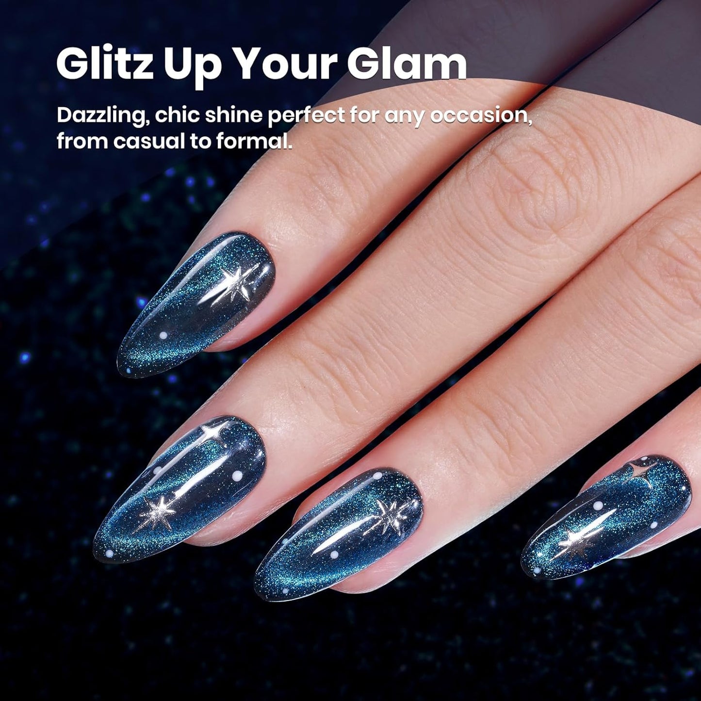 Beetles Chameleon Cat Eye Gel Polish - 15ML Blue Cat Eye Glitter Gel Polish 9D Magnetic Soak Off UV Shimmer Velvet Gel Mermaid Tears Series Nail Art DIY Manicure Gifts for Women-BrightBean Baby