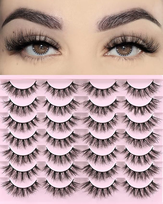 FARRED Lashes Natural Eyelashes Wispy Cat Eye False Lashes Fluffy Fake Eyelash Natural Look 14 Pairs Short Faux Mink Strip Eye Lash Pack for MUA and Beginners Daily Makeup (F4 | 9-16mm)-BrightBean Baby