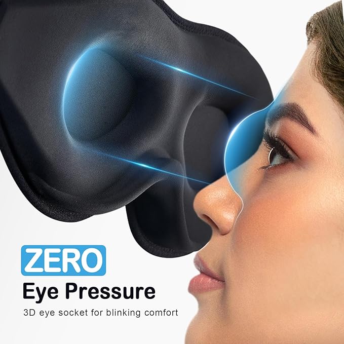 LitBear Breathable Sleep Mask, 3D Eye Mak Sleep for Side Sleepers Women Men, Light Blocking Sleeping Mask with Adjustable Strap, Soft Lightweight Eye Cover for Travel, Night Work, Nap -Ice Blue-BrightBean Baby