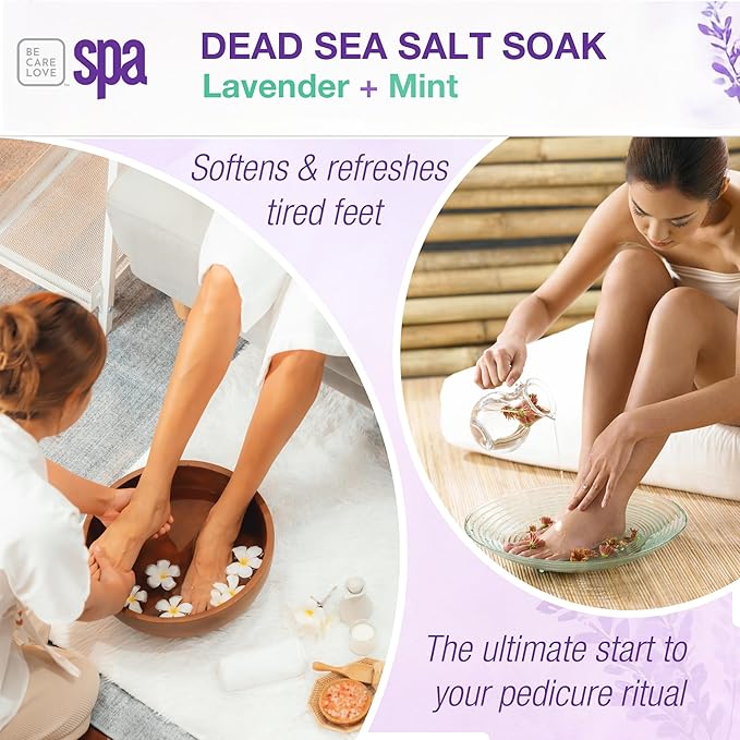 BCL SPA Dead Sea Salt Soak - Bath Salt with Organic Lavender + Mint, Shae Butter, Arnica, Aloe Vera Juice, Chamomile, Argan Oil & Jojoba Oil Skin Exfoliator- Home/Professional Use 16 fl oz-BrightBean Baby