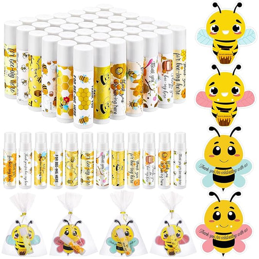 48 Sets Bee Lip Balm with Bee Themed Thank Card Tags Baby Shower Favor Bulk Bee Themed Gifts for Baby Shower Baptism Birthday Party Supplies Christmas Party-BrightBean Baby