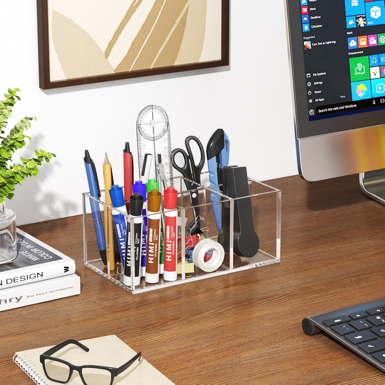 HIIMIEI Clear Makeup Brush Holder Organizer Acrylic 6-Slots Cosmetic Brushes Storage Organizer for Vanity Countertop-BrightBean Baby