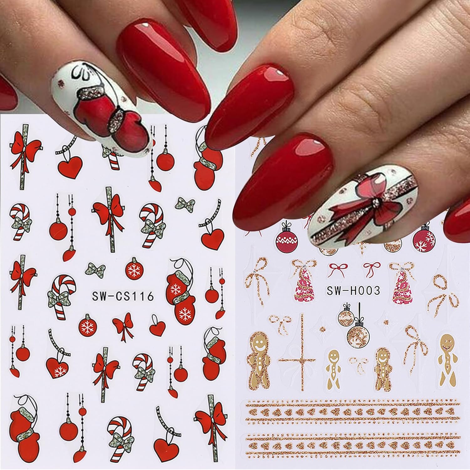 Glitter Christmas Nail Art Stickers 12 Sheets Sparkles Winter Nail Decals 3D Self Adhesive Nail Supplies DIY Santa Claus Gingerbread Man Snowflake Xmas Manicure Decoration DIY Supplies for Women Girl-BrightBean Baby