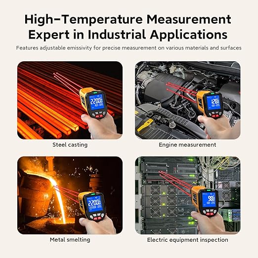 -58°F to 3992°F Infrared Thermometer IR Gun, High-Temp Digital Temperature Gun 50:1 Non-Contact Pyrometer & Triple Laser for Kiln, Forge, Furnace, Engine, HVAC, Industrial Use