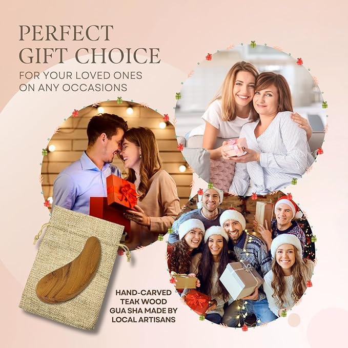 Teak Wood Gua Sha Facial Tool for Face and Body Massage, Anti-Aging Reduce Puffiness Wrinkles Shape Jawline Skincare Routine Treatment, Wooden Gua Sha Massager with Travel Pouch for Gift Set-BrightBean Baby