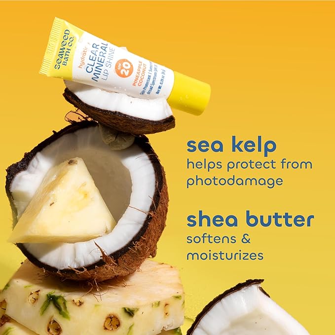 Seaweed Bath Co. Hydrating Clear Mineral Lip Shine SPF 20 Sunscreen Zinc Oxide Lip Balm, 0.28 Oz, Moisturizing Care for Dry, Chapped Lips-BrightBean Baby
