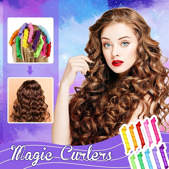 Yilloog 40 Pieces Hair Curlers Kit Heatless Spiral Curlers Tools with 2 Styling Hooks and 1 Storage Bag Multicolor Magic Curls Rollers for Women Long Medium Short Hair Classic Style-BrightBean Baby