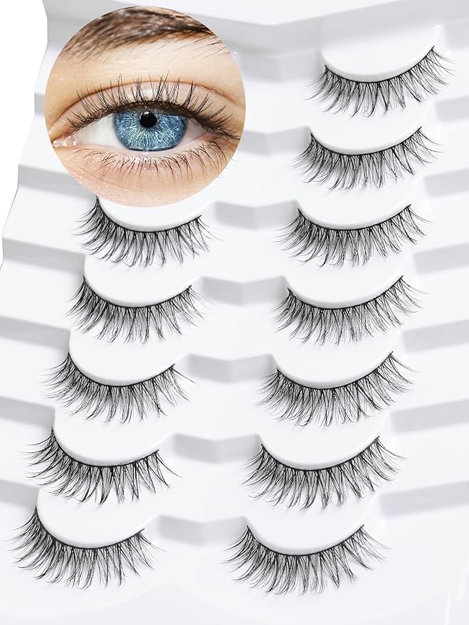 False Eyelashes Natural Look Wispy Lashes 10mm Short Lash C Curl 0.1MM Thin Band Lashes Pack Siligli Fake Eyelash 7 Pair-BrightBean Baby