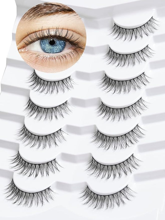 False Eyelashes Natural Look Wispy Lashes 10mm Short Lash C Curl 0.1MM Thin Band Lashes Pack Siligli Fake Eyelash 7 Pair-BrightBean Baby