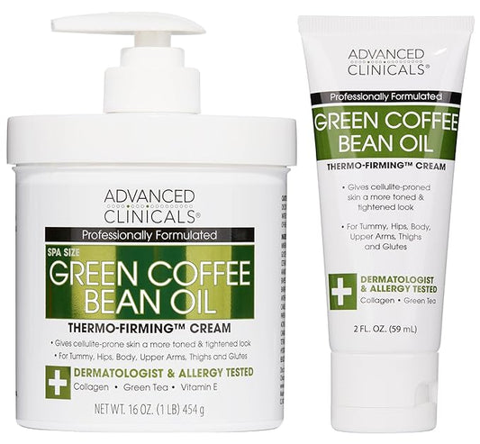 Advanced Clinicals Green Coffee Bean Oil Thermo - Firming Body Lotion | Caffeine Infused Collagen Cream Moisturizer & Body Cream For Women & To Improve Look Of Textured Crepey Skin, W/Travel Size-BrightBean Baby