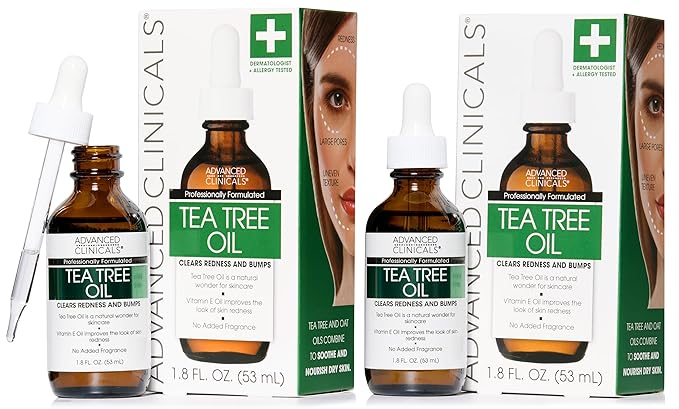 Advanced Clinicals Tea Tree Oil For Skin Facial Serum | Tea Tree Serum For Face With Vitamin E + Botanicals To Help Improve Appearance Of Large Pores & Skintone For Smoother Looking Skin, 2-Pack-BrightBean Baby