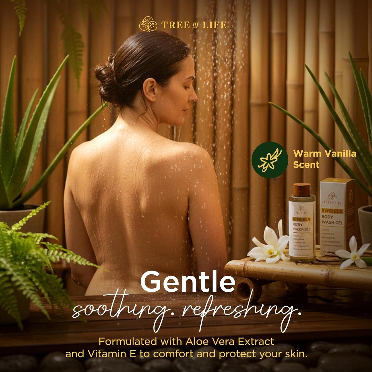 Tree of Life Vanilla Body Wash Gel - Moisturizing Shower Gel with Jojoba Oil and Shea Butter Hydrating Body Wash for Sensitive Skin and All Skin Types, 16.9 fl oz-BrightBean Baby