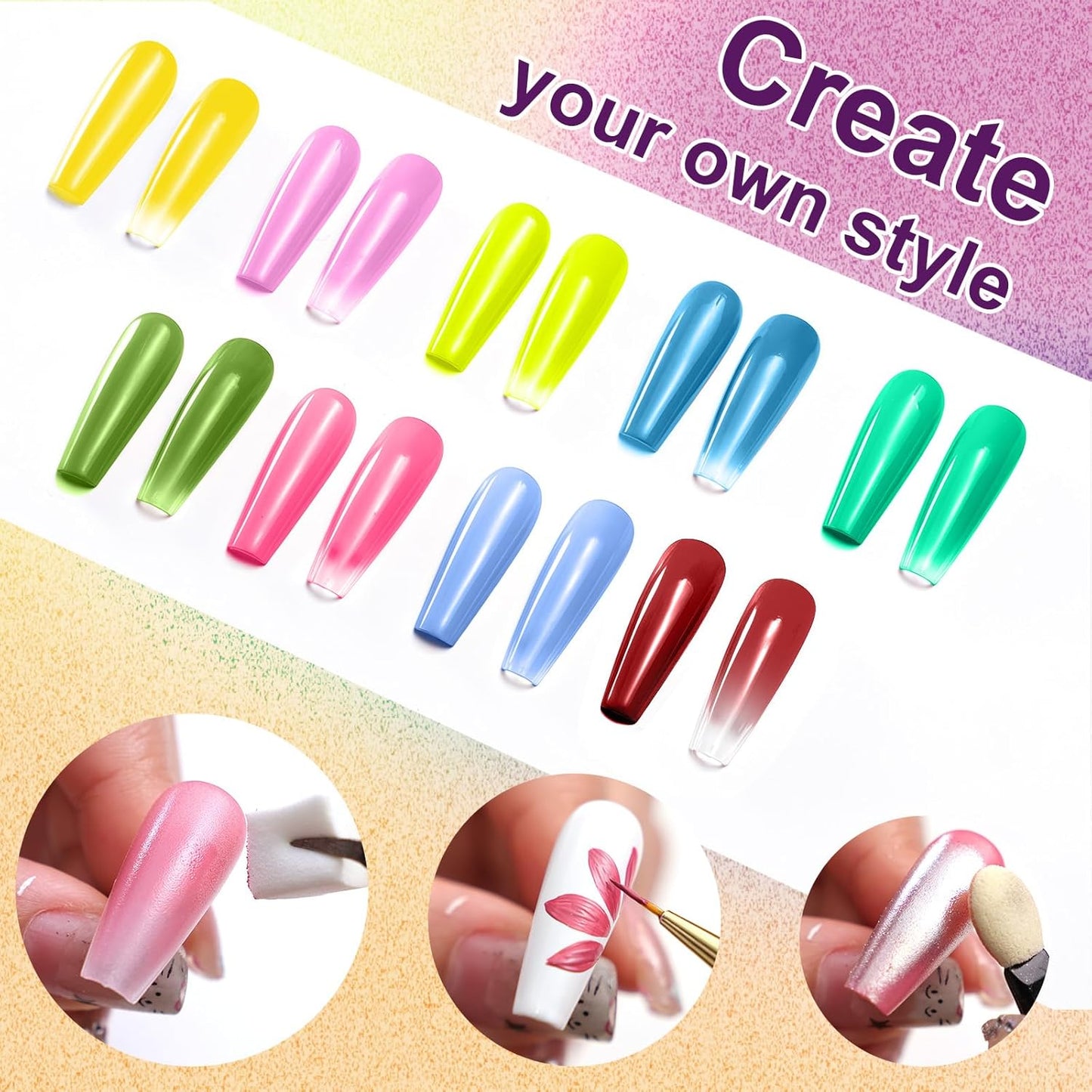 Gradient Painting Gel, 9 Bright Colors Ombre Gel Nail Polish Light Blue Pink Pigment Pat Nails Aura Nails French Manicure Soak Off UV Long-lasting No-wipe Home Salon DIY Nail Art ChromaGlow-BrightBean Baby
