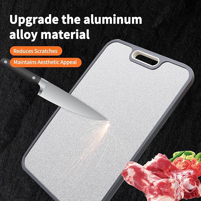 Titanium Cutting Board for Kitchen，100% Double Sided Solid Pure Titanium Cutting Board with Juice Groove &Wheat Straw PP Chopping Board Food Grade (Medium (15''×11‘’ Inche))