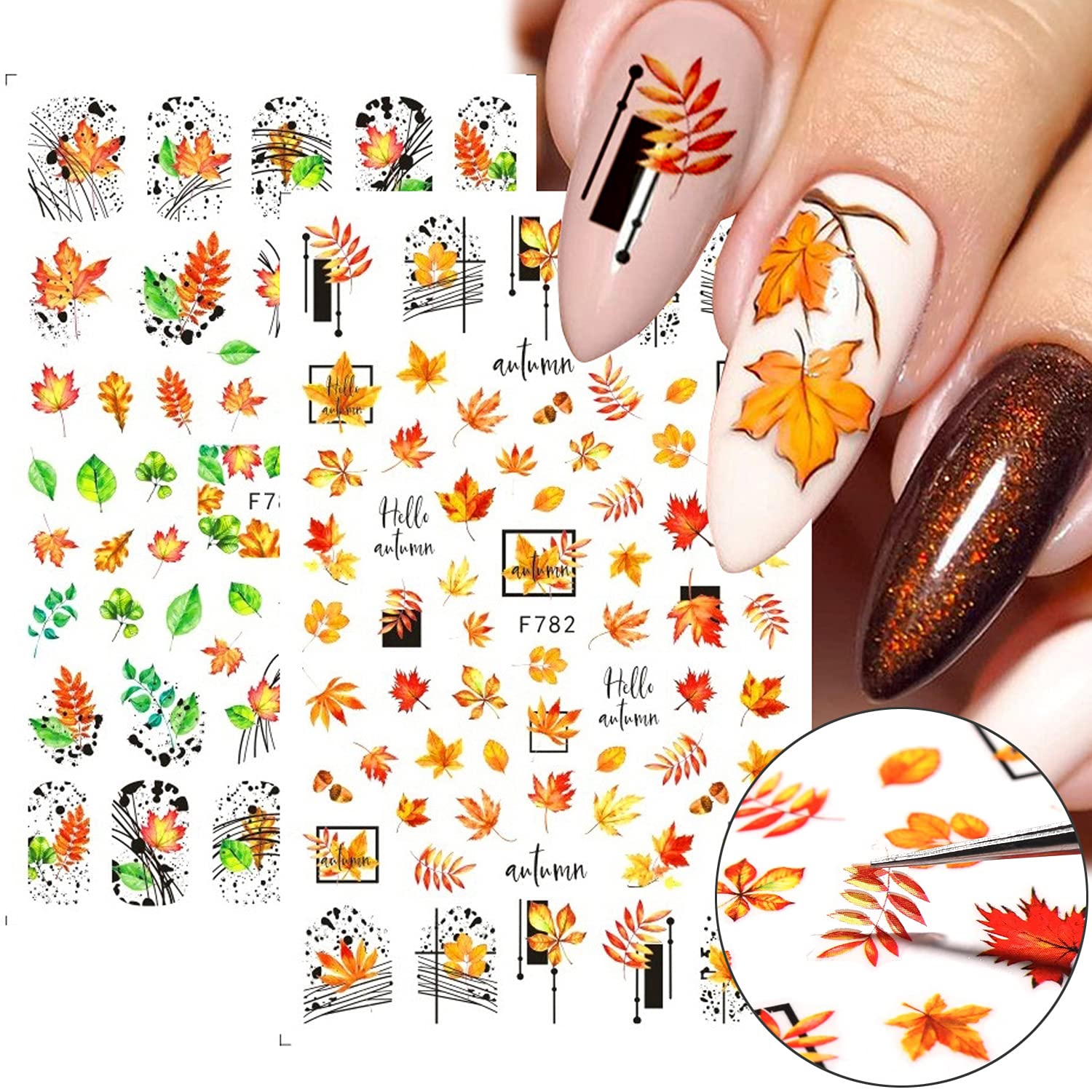 8 Sheets Fall Nail Art Stickers Thanksgiving Nail Decals 3D Maple Leaf Nail Stickers Autumn Butterfly Maple Leaves Nail Designs Decorations for Women Kids Girls Holiday DIY Manicure Charms-BrightBean Baby