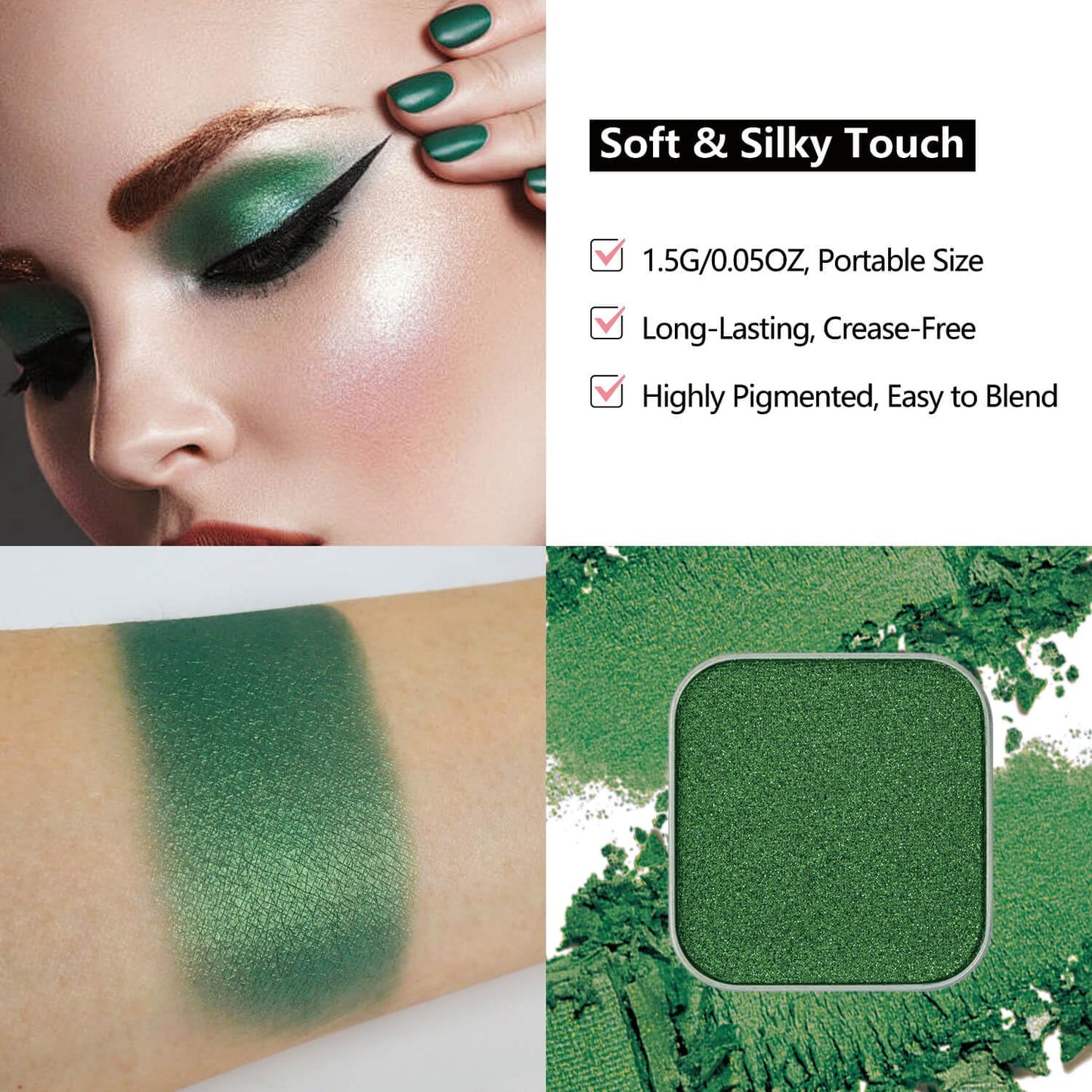 Magnetic Single-Color Metallic Flash Eyeshadow with Pan, Spring and Summer Green Eyeshadow Refill Pan, DIY Empty Magnetic Palette (Green Glimmer)-BrightBean Baby