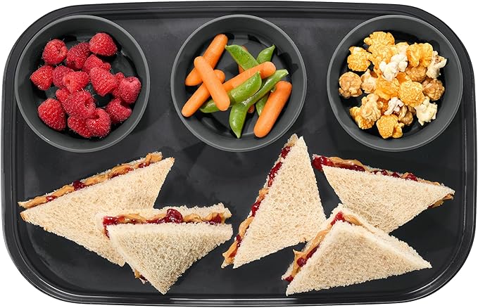 madesmart dipware 3 Bowl Serving Tray, Collapsible & Removable Dip Bowls for Charcuterie, Guacomole, Snacks, Veggies, Premium Dishwasher & Microwave Safe, Multipurpose Plate & Bowl, Carbon