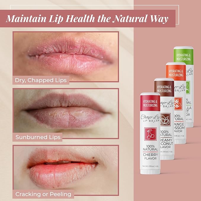 100% Natural Lip Balm Set - Hydrating and Moisturizing Beeswax Natural 4 Flavor Assortment - Lip Moisturizer for Dry Lips - Cocoa Butter - Petroleum Free Pack of 24-BrightBean Baby