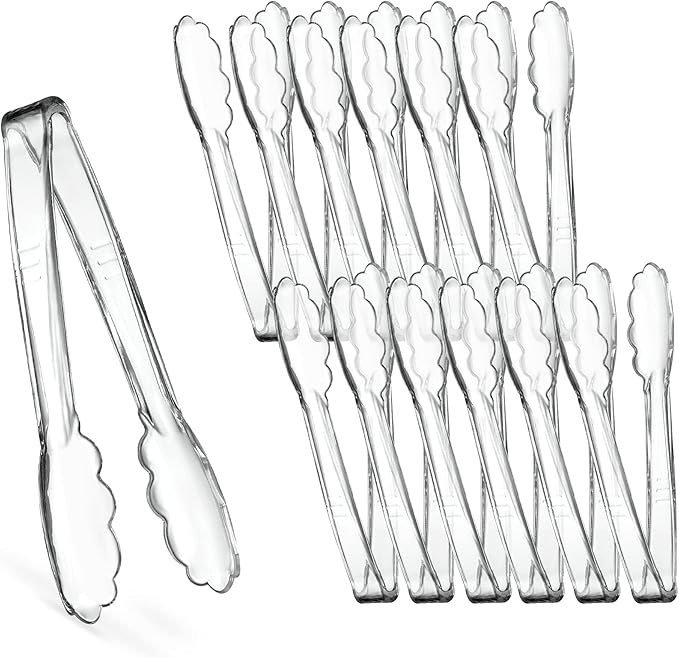 [Clear Tongs 7.5'' Inches] Plasticpro 7.5'' Serving Tongs Heavy Duty Reusable Kitchen and BBQ Clear Serving Tong for party's, Caterings, Events, Buffet, Weddings, And every Day use Pack of 12