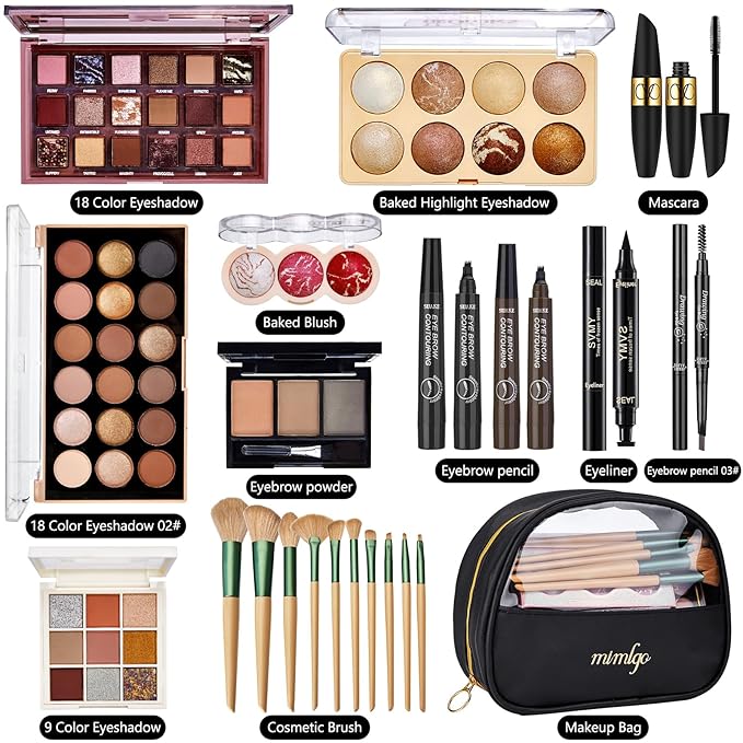 All In One Makeup Kit for Women, Travel Makeup Kit, Make Up Sets Valentine's Day Gift, Includes Eyeshadow Palette Highlighter Contour Blush Eyeliner Eyebrow Powder Mascara Cosmetic Brushes Makeup Set-BrightBean Baby