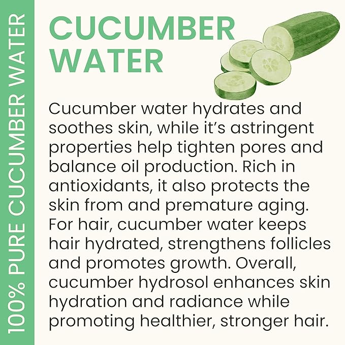 Cucumber Hydrosol Bulk - 32 oz All Natural Hydrating Spray Mist for Face and Hair - 100% All Natural Cucumber Water-BrightBean Baby
