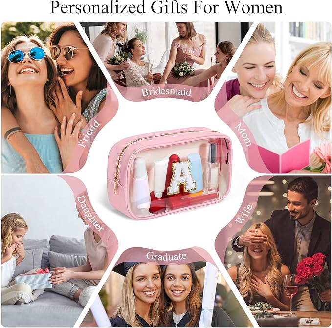 YOOLIFE Initial Birthday Gifts for Girls Kids Clear Makeup Bag Preppy Cosmetic Bags Organizer Travel Essentials Pink Gifts for Girls Teen Girlfriend Teacher Kids Birthday Gift Preppy Stuff M-BrightBean Baby