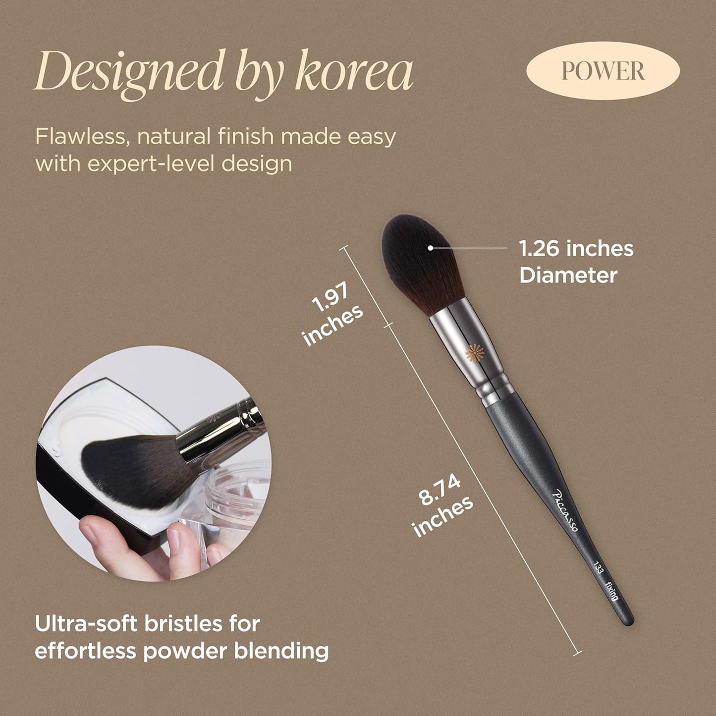 Piccasso 133 Fixing Powder Brush – Soft Synthetic Bristles for Setting Powder, Smooth and Flawless Face Makeup, Gentle Coverage for Pores and Texture, Korean Professional Makeup Brush for Daily Use-BrightBean Baby