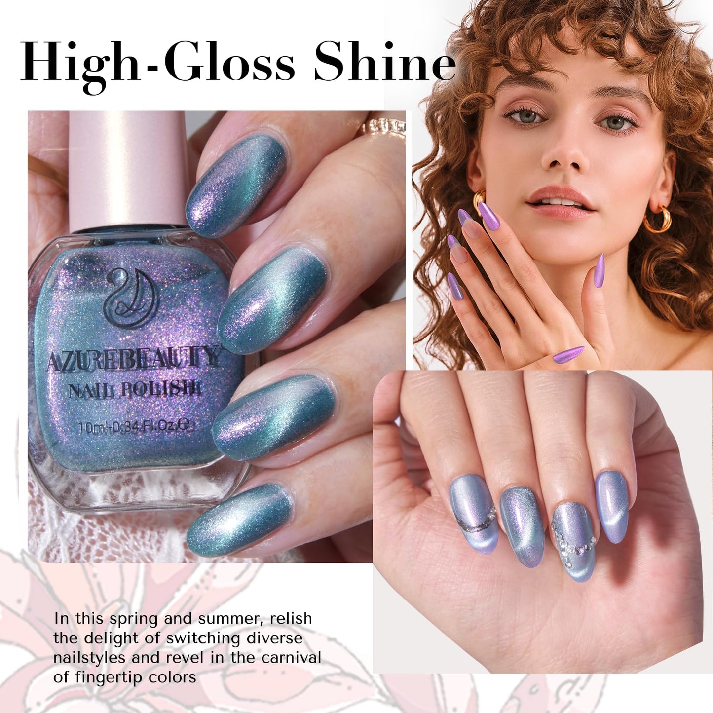 AZUREBEAUTY Magnetic Cat Eye Nail Polish Set – 2 Cat Eye & 2 Glitter Colors with Top Coat, Chrome Shimmer Gel Effect, Quick Dry Long Lasting DIY Nail Kit for Salon Home-BrightBean Baby