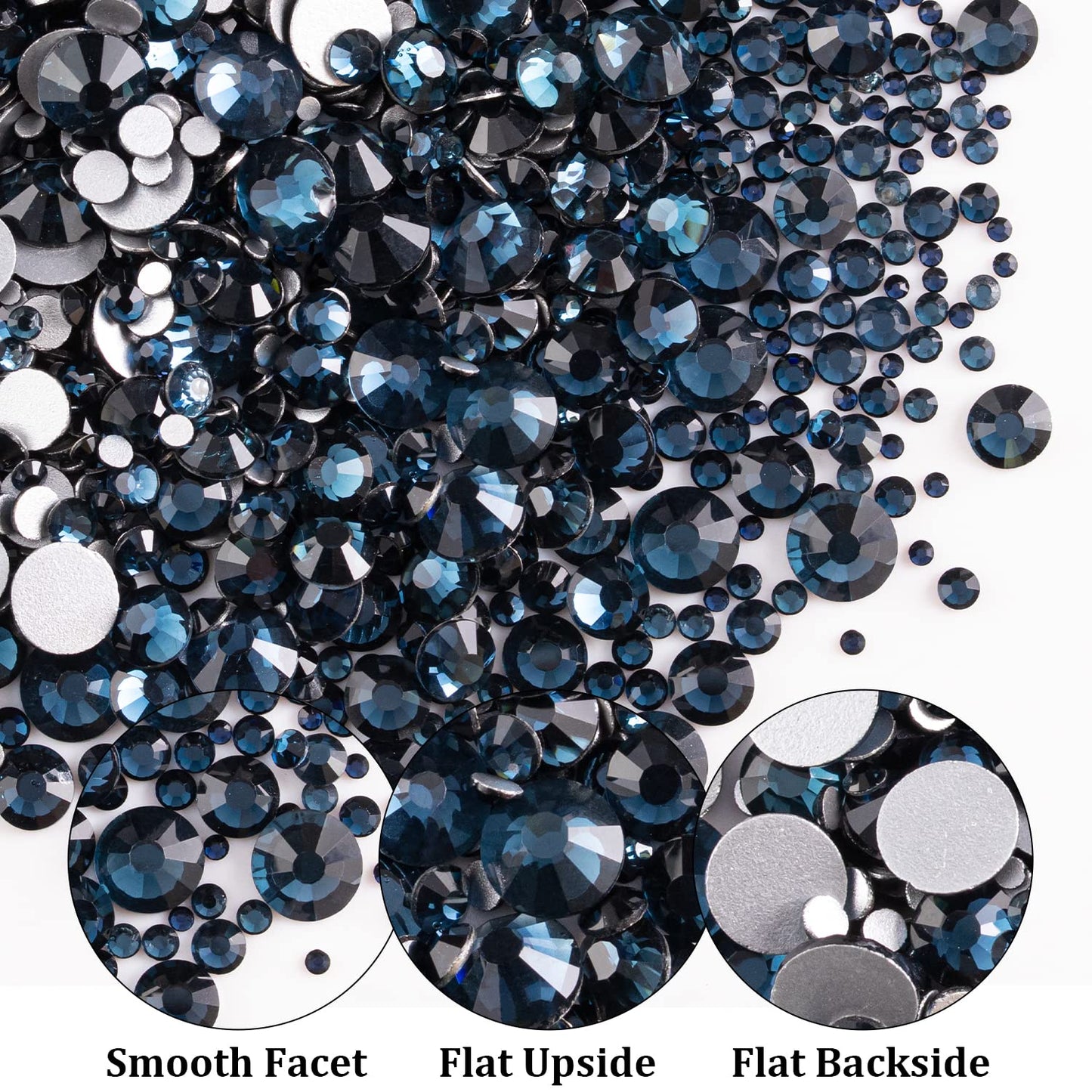 One Pack 2000 Pcs of Flatback Round Navy Blue Rhinestones 6 Sizes (1.5-6 mm) with Nail Art Rhinestone Picker Pencil and Tweezer for DIY and Salon Use-BrightBean Baby