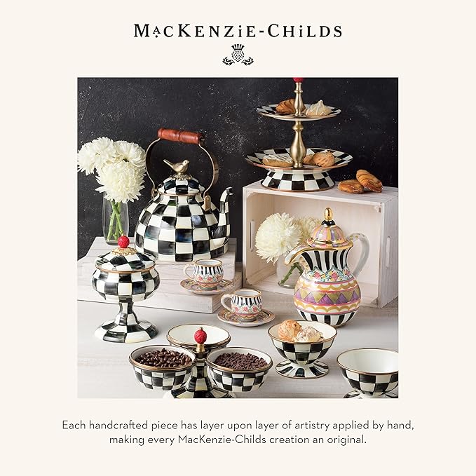 MACKENZIE-CHILDS Enamel Serving Platter, Decorative Serving Platter for Food, 16 Inches, Black-and-White Courtly Check