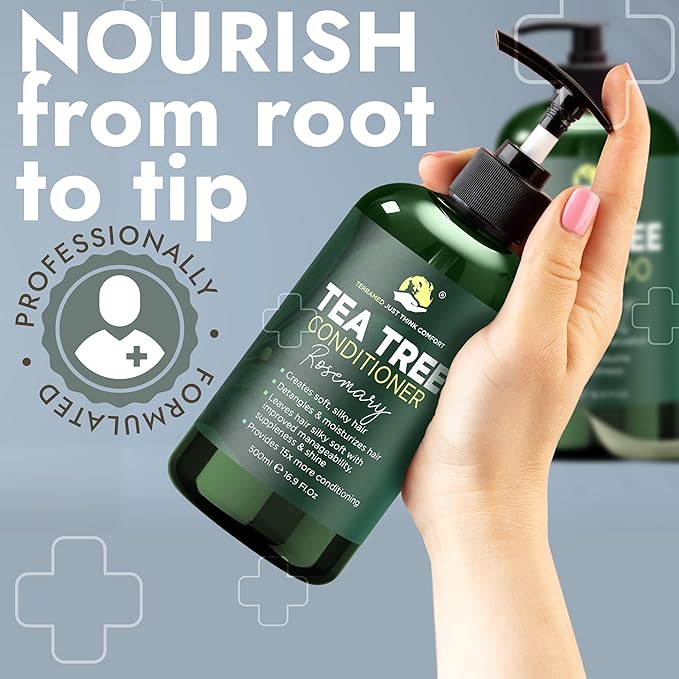 Rosemary Shampoo and Conditioner Set Infused with Tea Tree & Rosemary Oils for Scalp Relief and Hair Growth | Sulfate Free, Soothes Dry Scalp, Boosts Shine + Free Scalp Brush | 16.9 fl oz-BrightBean Baby