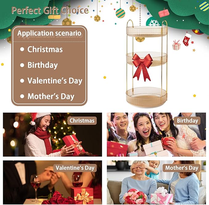 Rotating Makeup Organizer for Vanity, High-Capacity Skincare Clear Make Up Storage Perfume Organizers Cosmetic Dresser Organizer Countertop 360 Spinning (Gold, 3 Tier)-BrightBean Baby