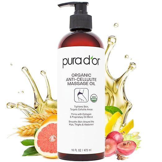 PURA D'OR 16 Oz Organic Anti-Cellulite Massage Oil - Lemon Peel, Moringa, Grape Seed, Grapefruit & Eucalyptus Oils - Skin Firming & Tightening for Active Individuals & Aging Adults-BrightBean Baby