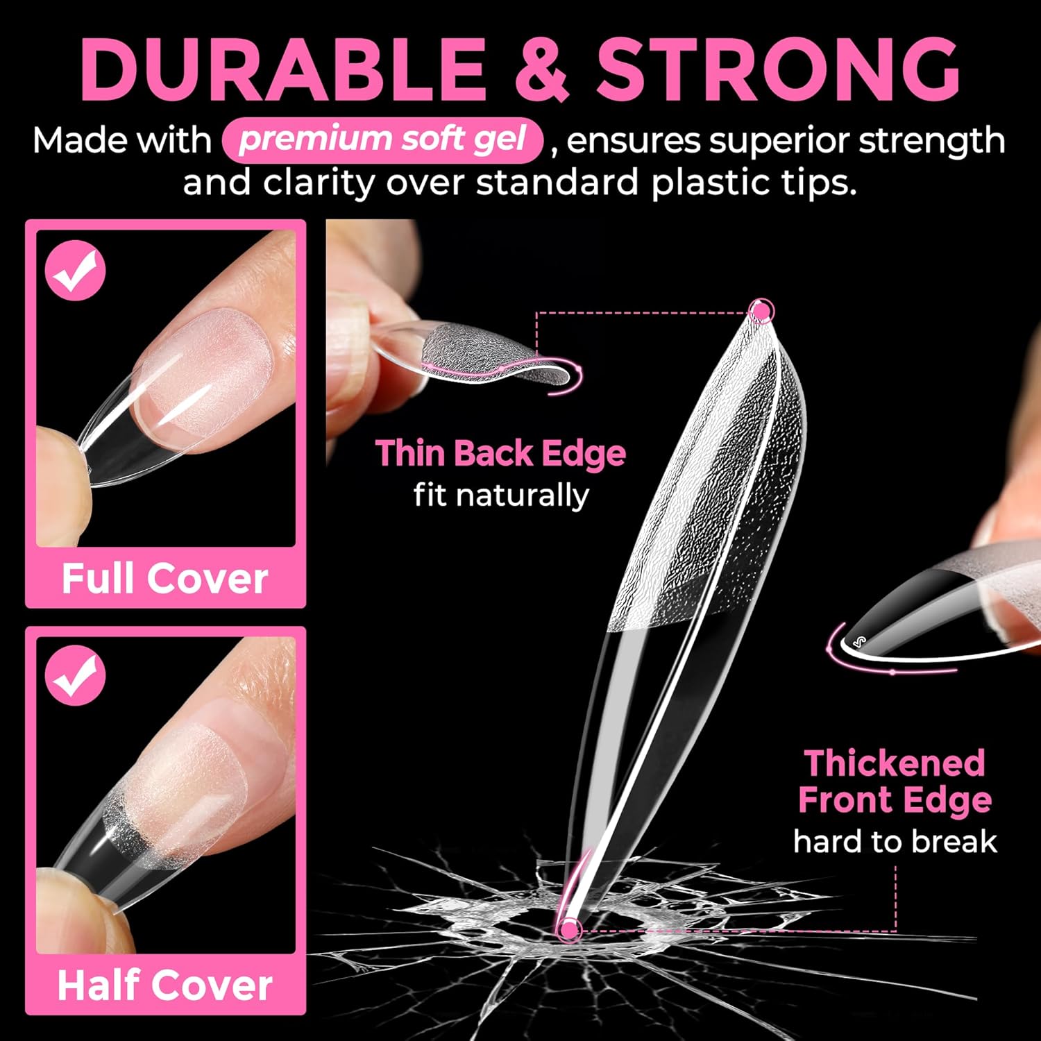 UNA GELLA Almond Nail Tips 216pcs Medium Almond Press on Nails Pre-shape Gel Fake Nails for Full Cover Acrylic French False Nails For Nail Extension, DIY Salon 12 Sizes Gelly Tips-BrightBean Baby