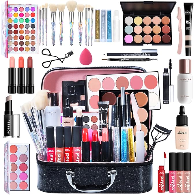 All-in-One Makeup Gift Set Travel Makeup Kit Complete Starter Makeup Bundle Lipgloss Lipstick Concealer Blushes Powder Eyeshadow Palette Cosmetic Palette for Teen Girls & Adults #17-BrightBean Baby