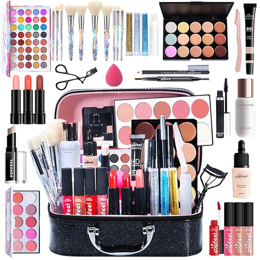 All-in-One Makeup Gift Set Travel Makeup Kit Complete Starter Makeup Bundle Lipgloss Lipstick Concealer Blushes Powder Eyeshadow Palette Cosmetic Palette for Teen Girls & Adults #17-BrightBean Baby