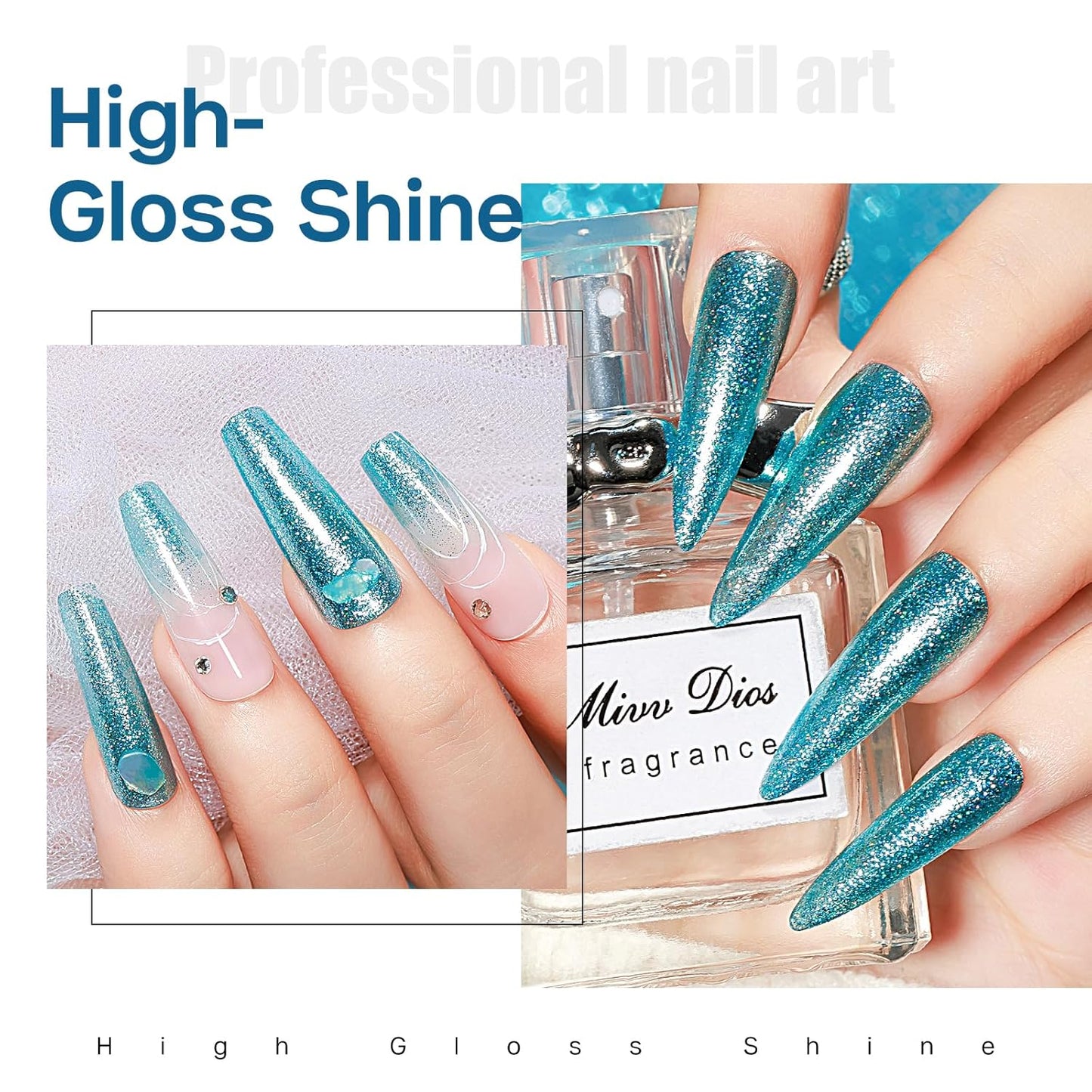 MIZHSE Quick Dry Glitter Blue Nail Polish, Fast Drying Nail Polish, 15ml High Glossy Sparkly Shiny Shimmer Nail Lacquer Nail Art Salon Manicure Home-BrightBean Baby