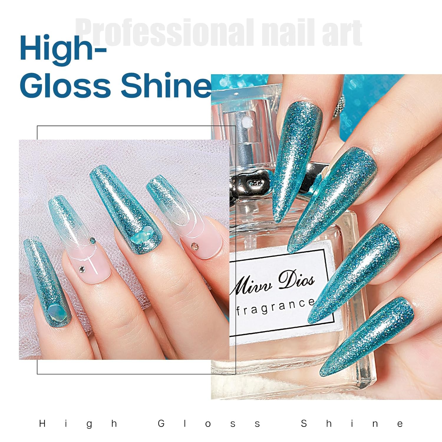 MIZHSE Quick Dry Glitter Blue Nail Polish, Fast Drying Nail Polish, 15ml High Glossy Sparkly Shiny Shimmer Nail Lacquer Nail Art Salon Manicure Home-BrightBean Baby