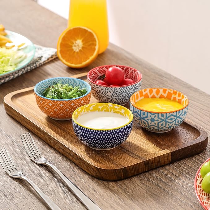Selamica Ceramic 4 OZ Dipping Bowls Set, 3.5 Inch Mini Bowl for Dipping, Side Dishes, Microwave Dishwasher Safe, Set of 6, Assorted Colors