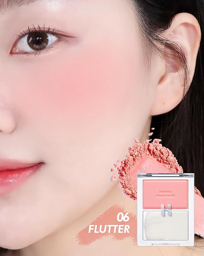 HOLIKA HOLIKA Infusing Blush with Brush - Lightweight, Smooth, Blendable Cheek Blusher, Sebum-Control, Natural Pore Coverage, Built-In Brush, Long-Lasting Pigment for Romantic Mood (06 FLUTTER)-BrightBean Baby