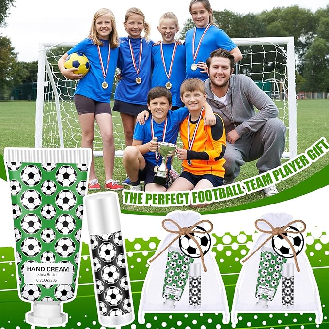 36 Sets Soccer Lip Balm Hand Cream Set soccer Party Favors, Include 36 Lip Balm 36 Moisturizing Hand Cream 36 Bags 36 Cards and Ropes for Soccer Accessories Gifts-BrightBean Baby
