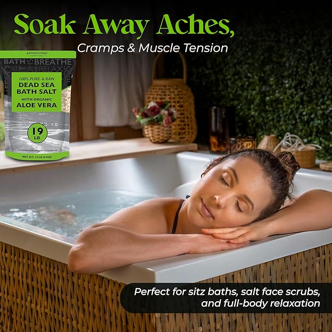 Aromasong 19 lbs RAW Dead Sea Salt with Organic Aloe Vera, not Cleaned, Still Contains All Dead sea Minerals Including Dead sea Mud, Fine Medium Grain Large resealable Bulk Pack - Packaging May Vary-BrightBean Baby