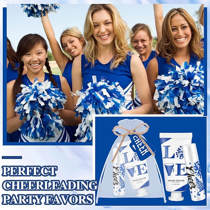 144 Pcs Blue Cheer Favors Natural Bulk Lip Balm and Hand Cream Set, Include 36 Lip Balm 36 Moisturizing Hand Cream 36 Bags 36 Card and Rope cheer accessories for Team Sports Party Supplies-BrightBean Baby