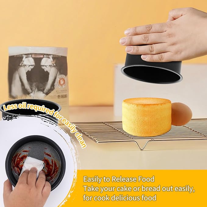 P&P CHEF 4 Inch Cake Pan Set of 3, Non-Stick Round Cake Pans Tins for Tier Smash Cakes, Baking Pans Set & Essential Bakeware, Stainless Steel Core & Leak-Proof