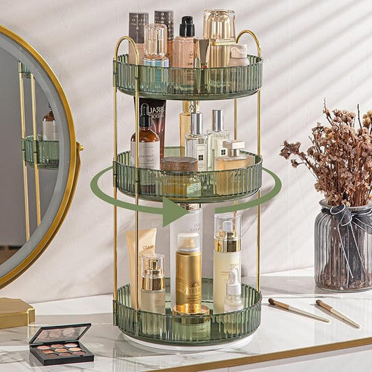 Rotating Makeup Organizer for Vanity, High-Capacity Skincare Clear Make Up Storage Perfume Organizers Cosmetic Dresser Organizer Countertop 360 Spinning (Green, 3 Tier)-BrightBean Baby